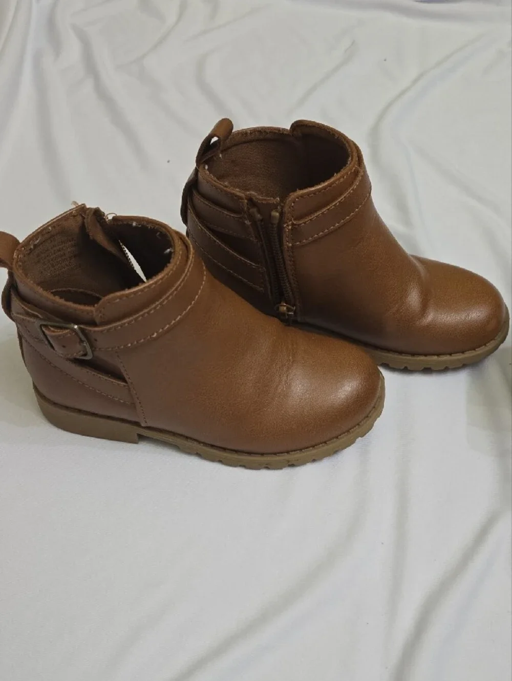 Kids Brown Leather-Look Ankle Boots - Casual Winter Style